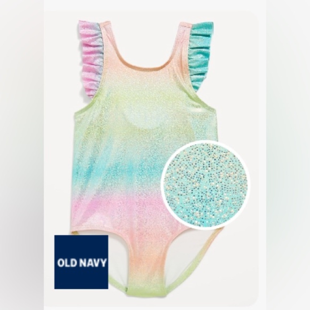 Old Navy | Ruffle-Trim One-Piece Swimsuit for Baby Girl in Ombré Foil